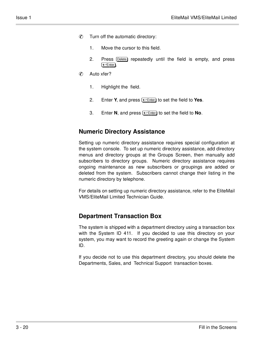 NEC 750176-1 manual Numeric Directory Assistance, Department Transaction Box, Auto xfer? Highlight the field 