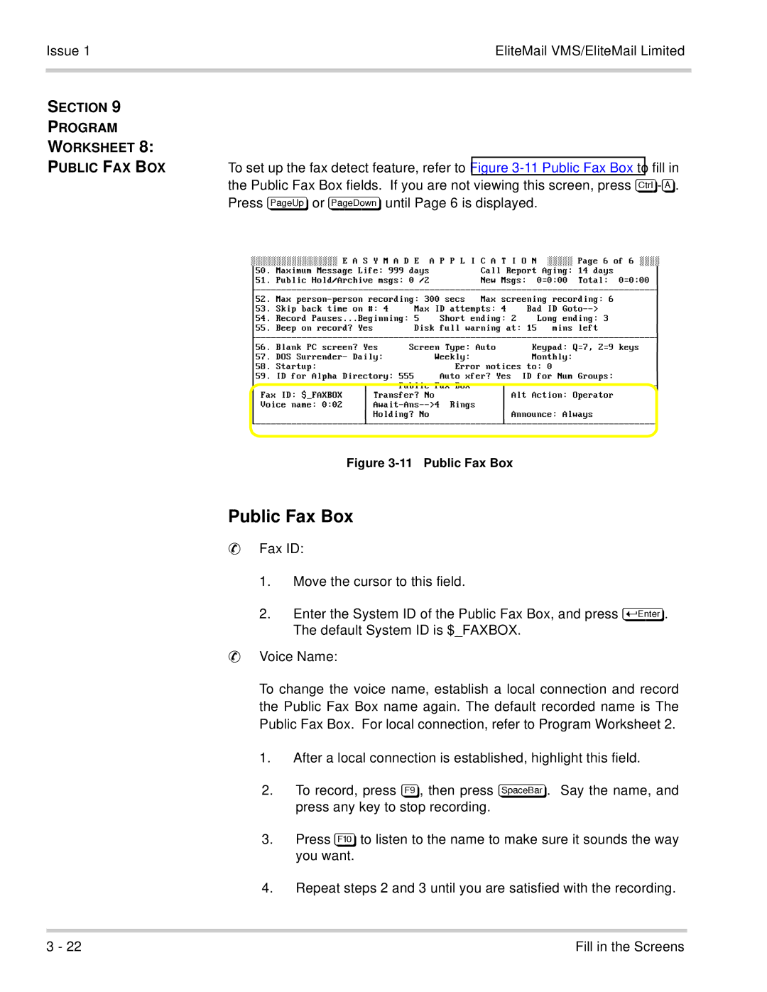 NEC 750176-1 manual Program Worksheet Public FAX BOX, Default System ID is $FAXBOX Voice Name 