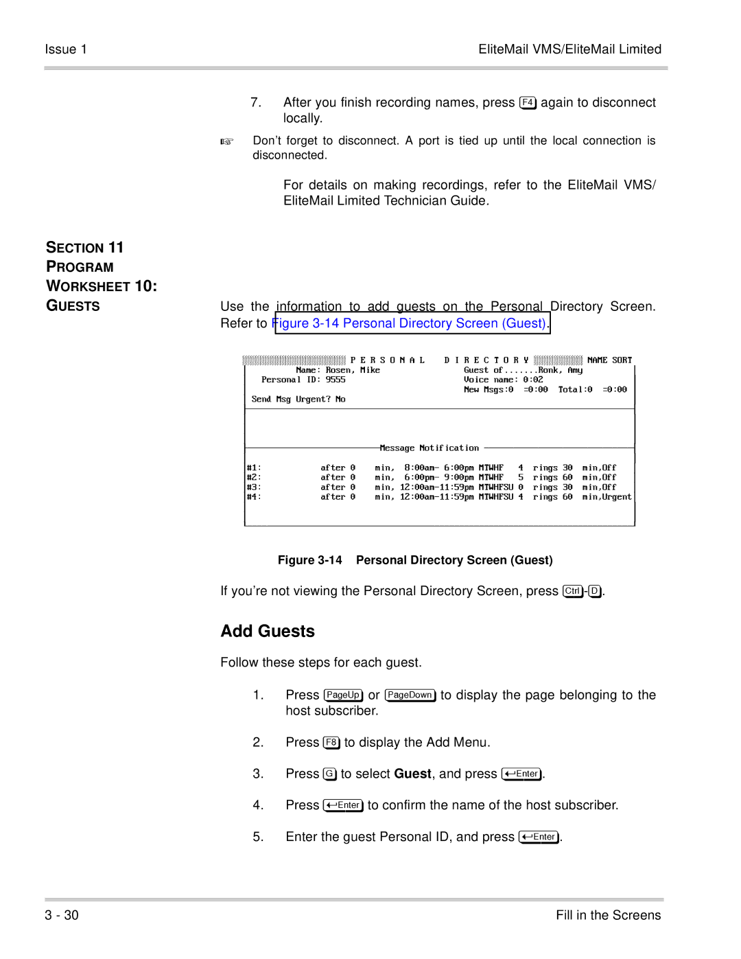 NEC 750176-1 manual Add Guests, Section Program Worksheet Guests, Follow these steps for each guest 