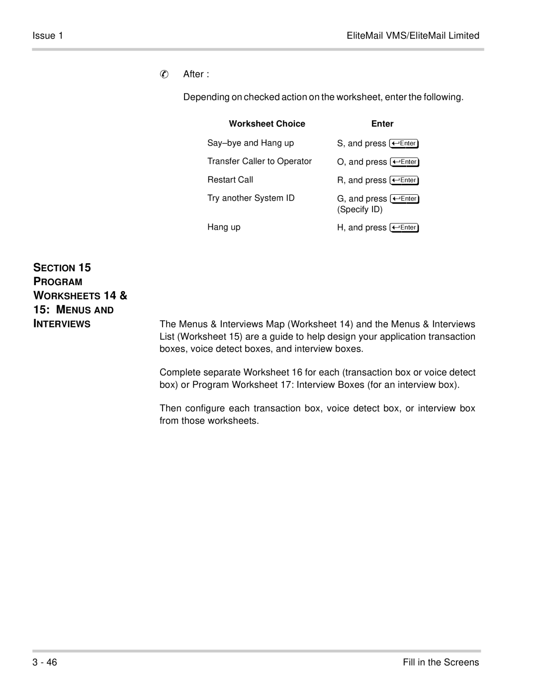 NEC 750176-1 manual Section Program Worksheets Menus Interviews, Boxes, voice detect boxes, and interview boxes 