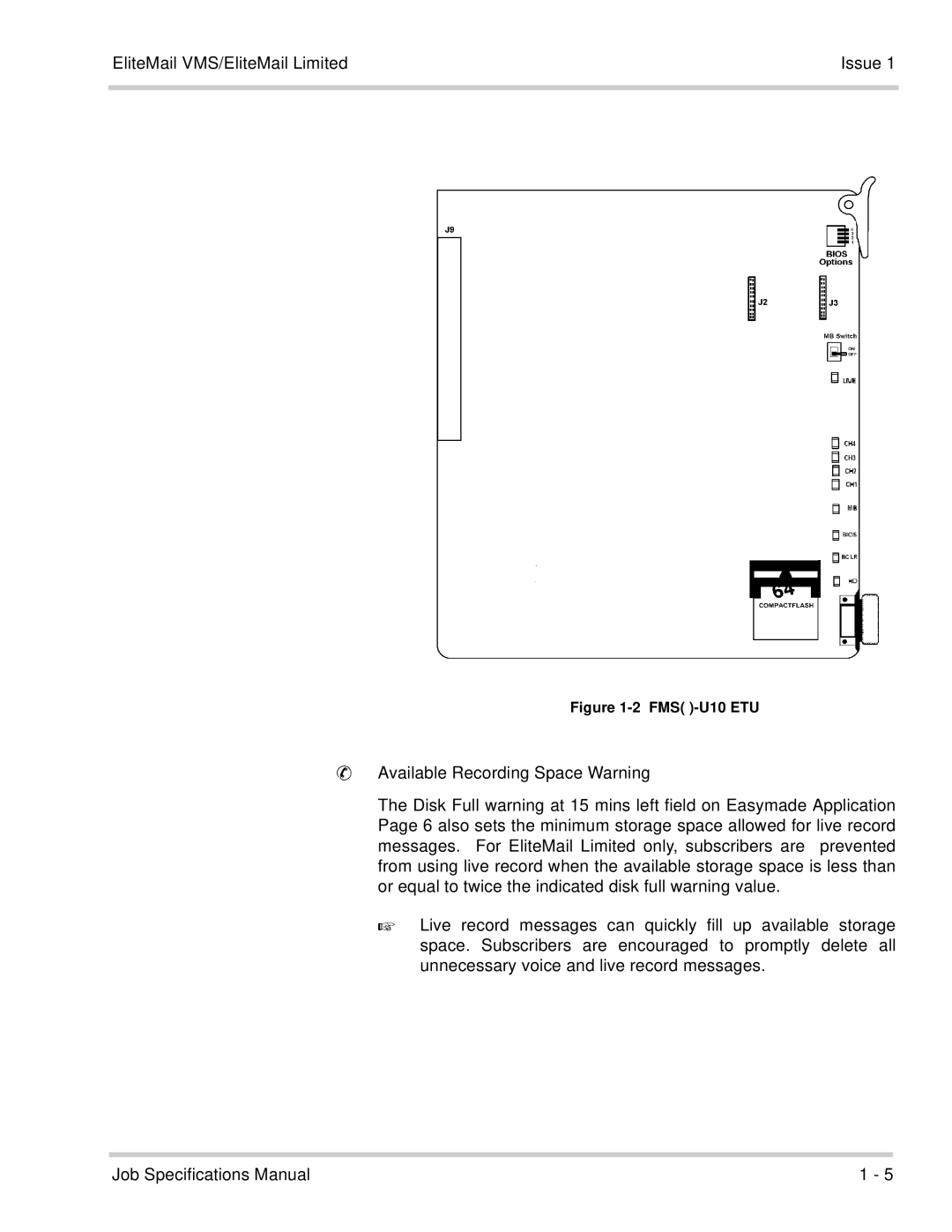 NEC 750176-1 manual Available Recording Space Warning, FMS -U10 ETU 