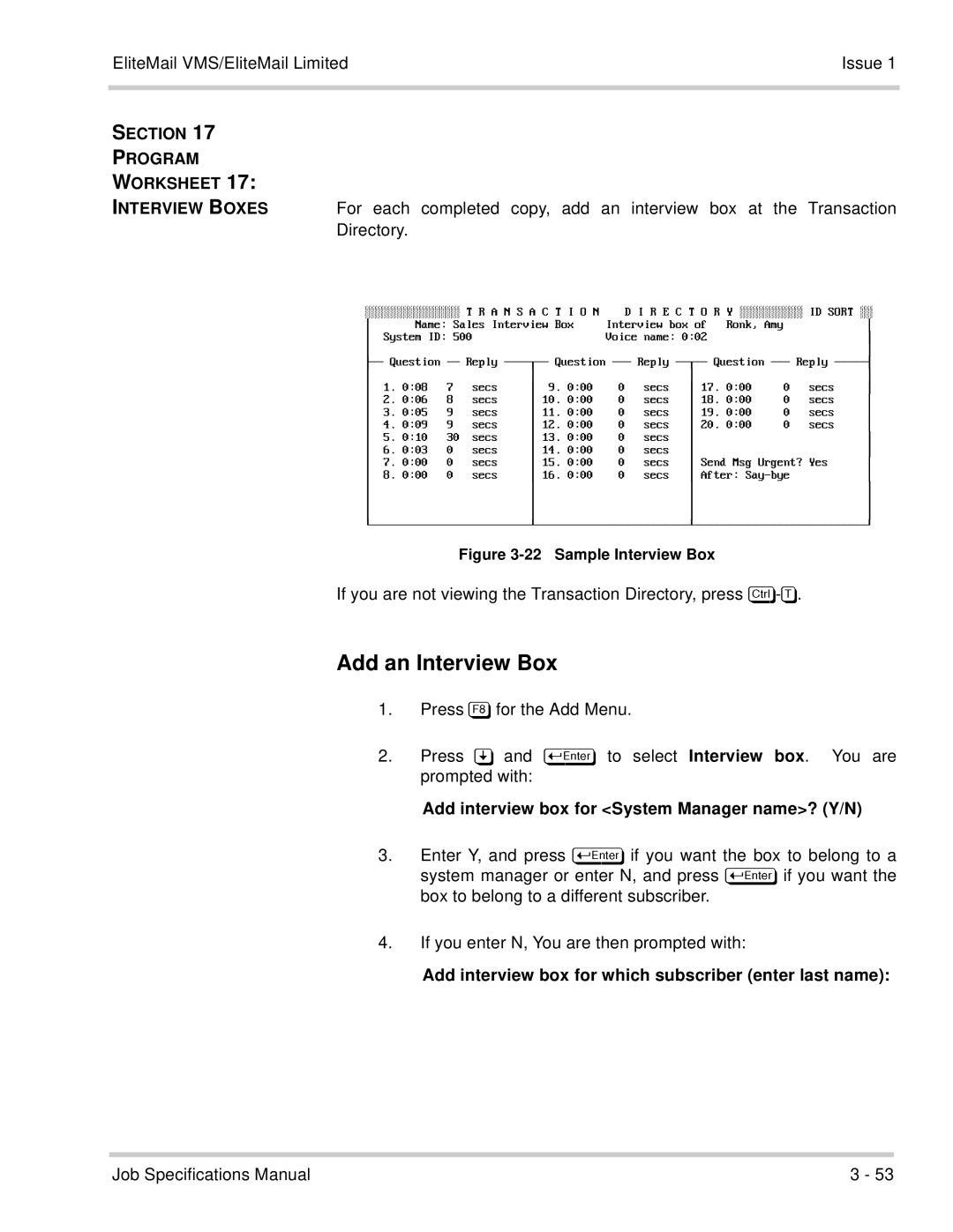 NEC 750176-1 manual Add an Interview Box, Section Program Worksheet Interview Boxes 