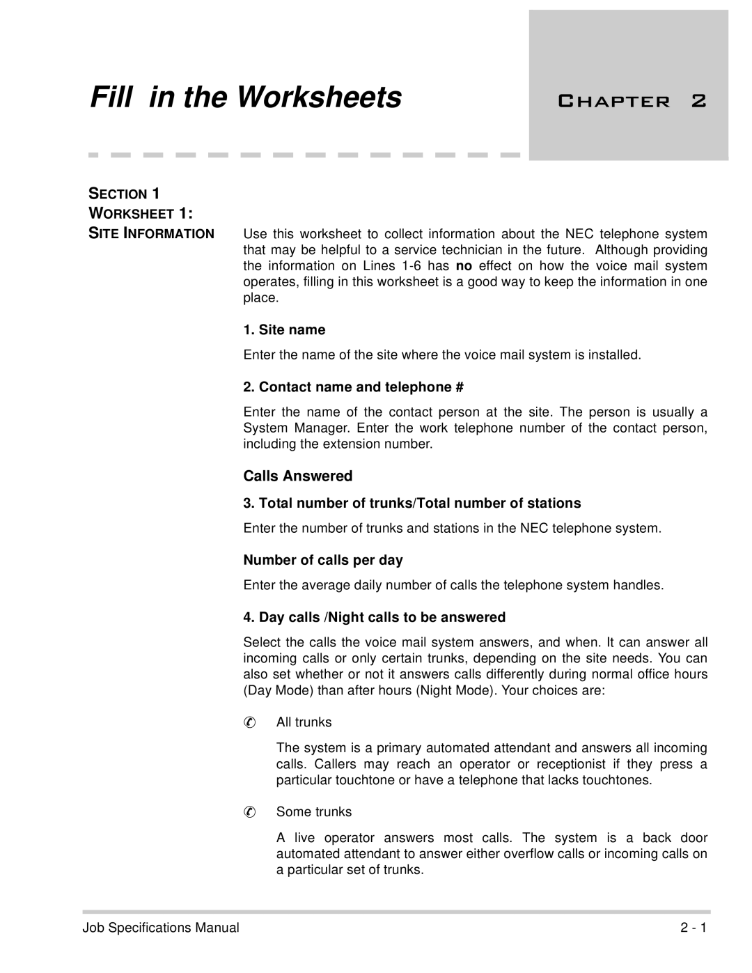 NEC 750176-1 manual Calls Answered 