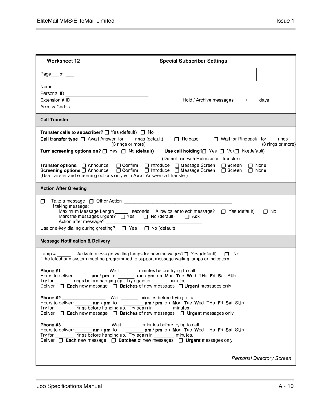 NEC 750176-1 manual Call Transfer, After Greeting, Message Notification & Delivery, Am / pm to Am / pm on Mon 