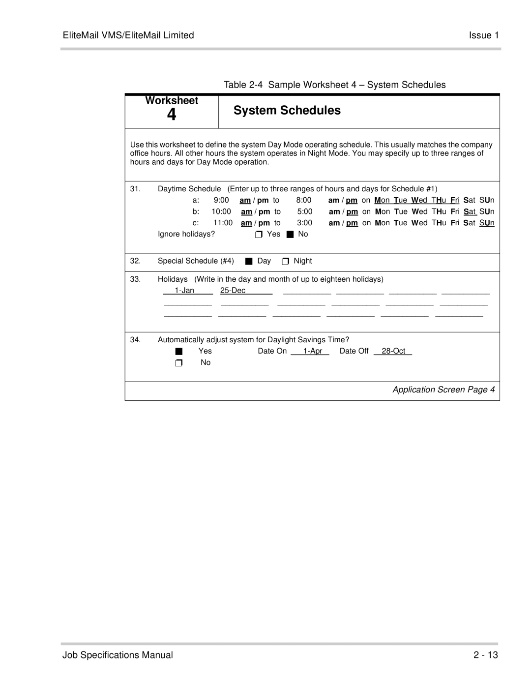 NEC 750176-1 manual System Schedules, Am / pm to 