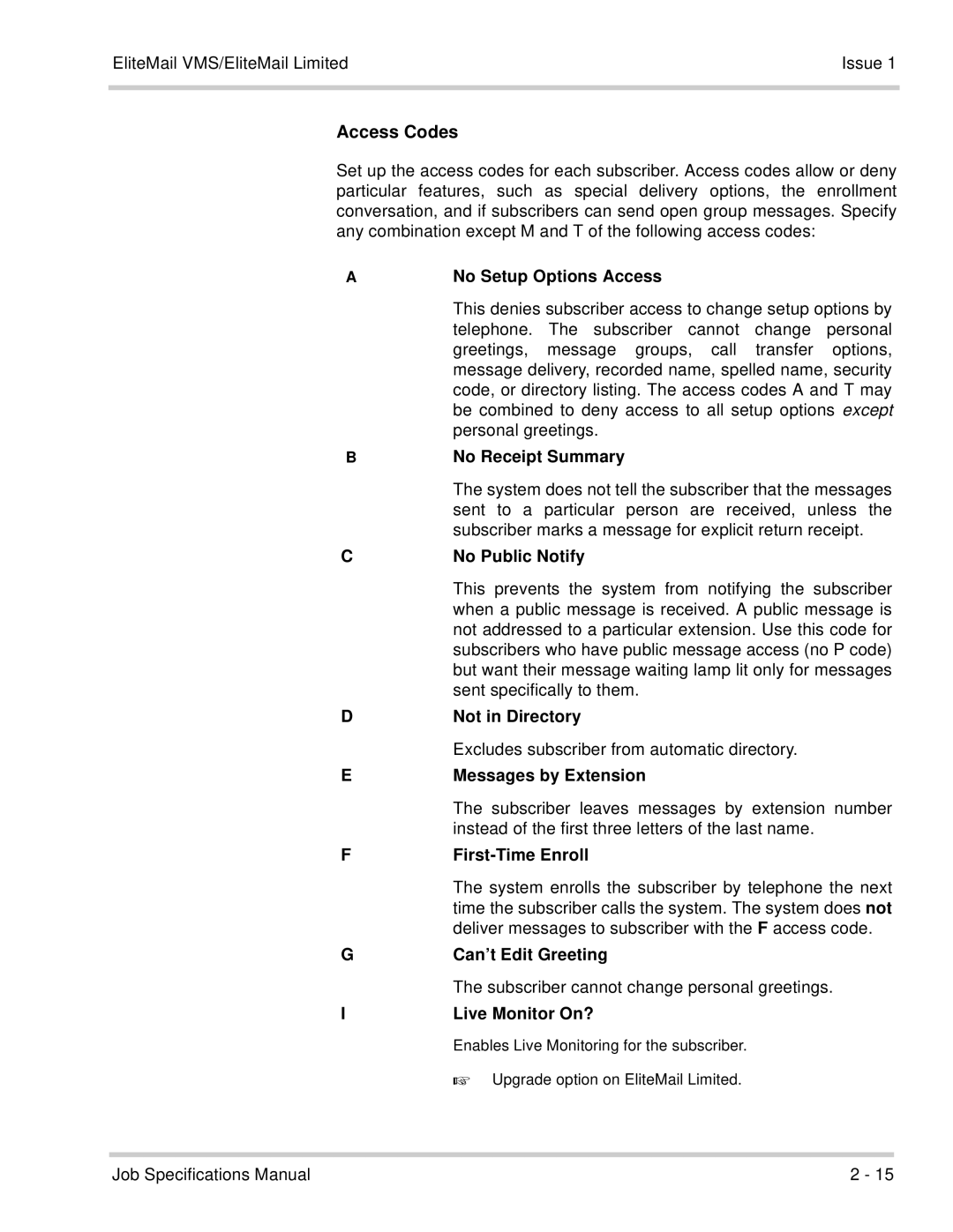 NEC 750176-1 manual Access Codes 