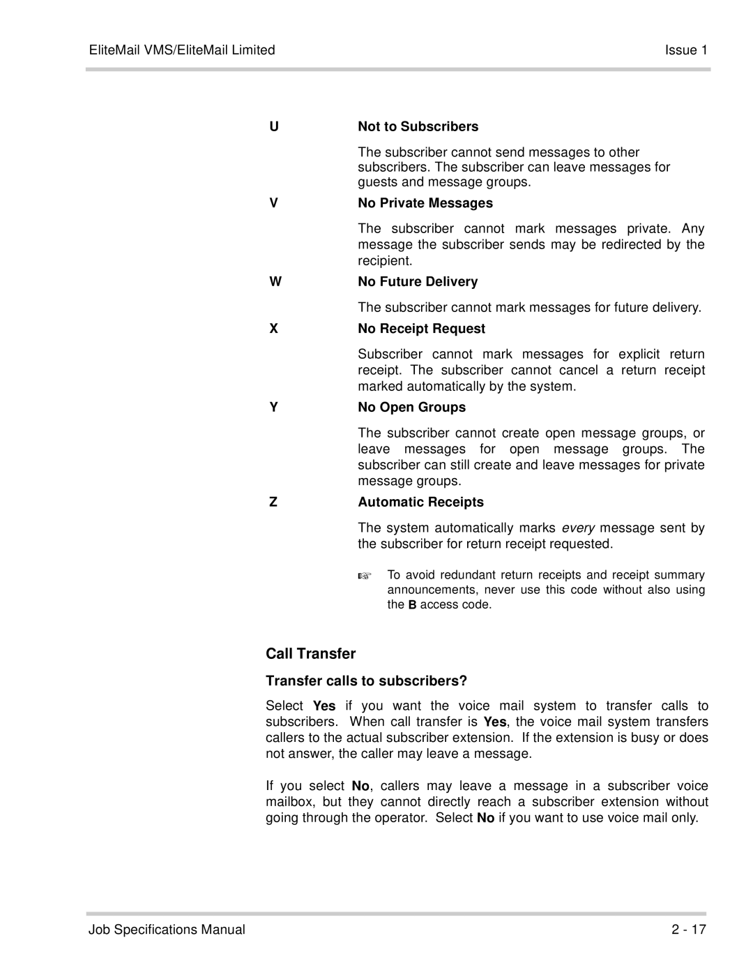 NEC 750176-1 manual Call Transfer, Transfer calls to subscribers? 