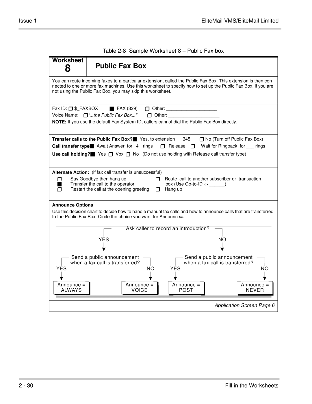 NEC 750176-1 manual Public Fax Box, Call transfer type Await Answer, Announce Options 