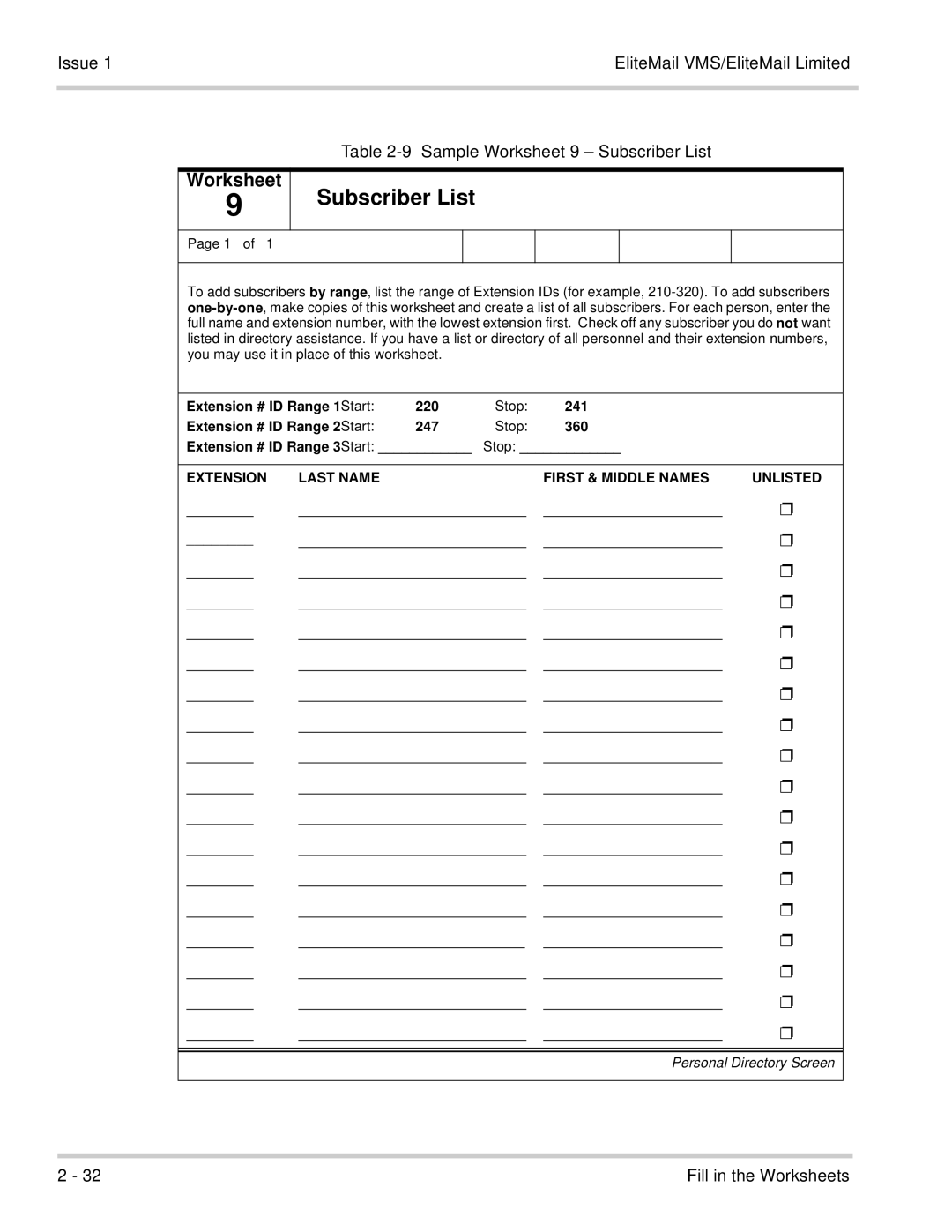 NEC 750176-1 manual Subscriber List 