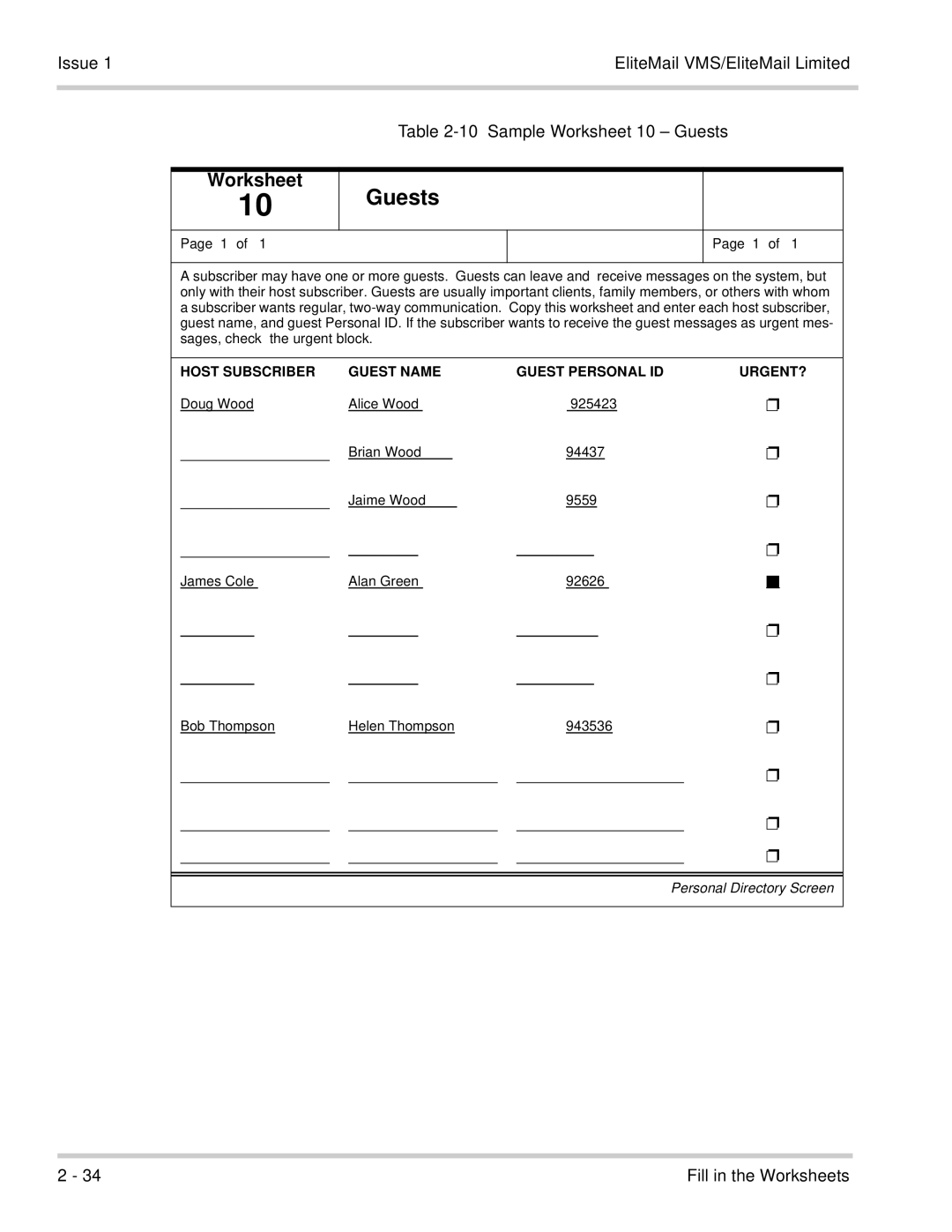 NEC 750176-1 manual Guests, Worksheet 