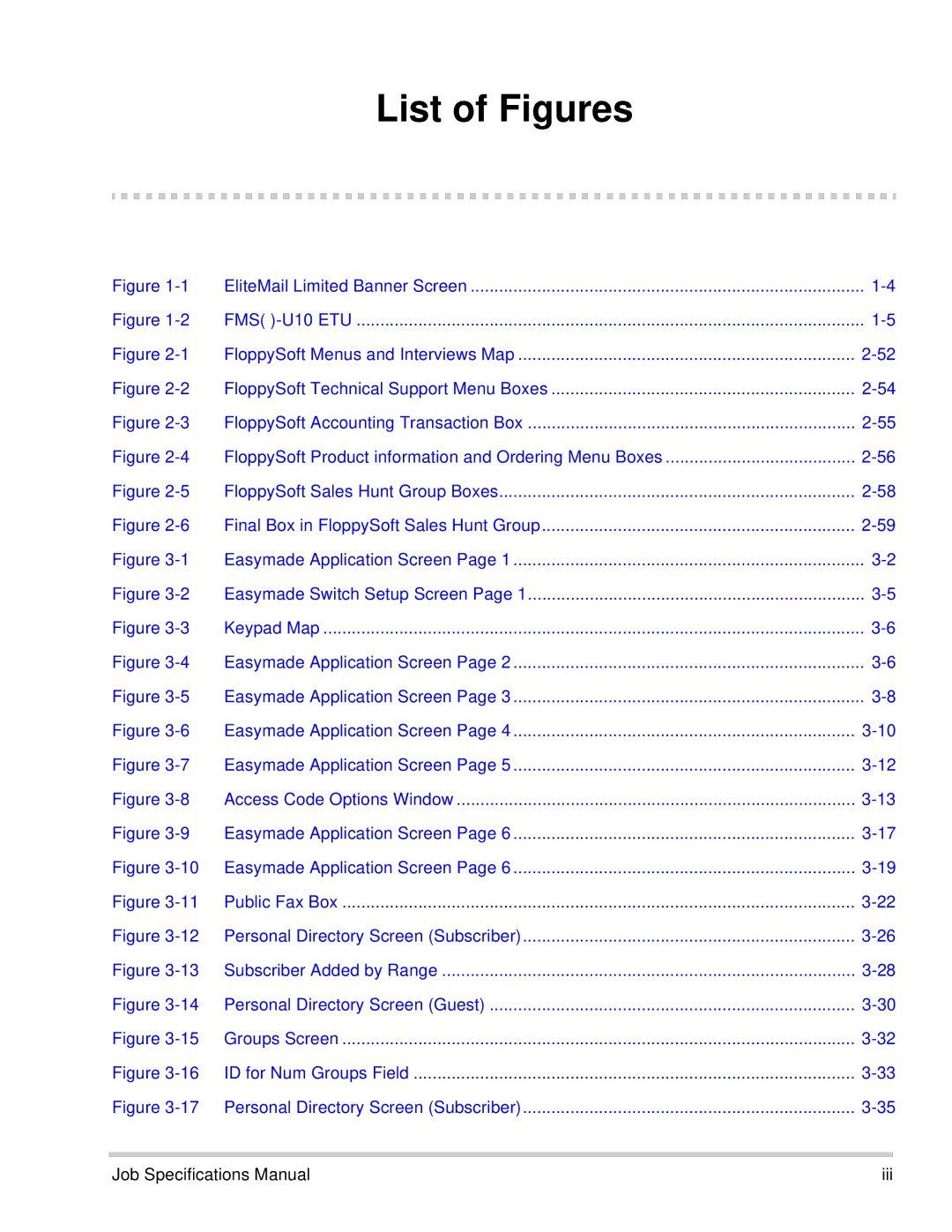 NEC 750176-1 manual List of Figures, Job Specifications Manual Iii 