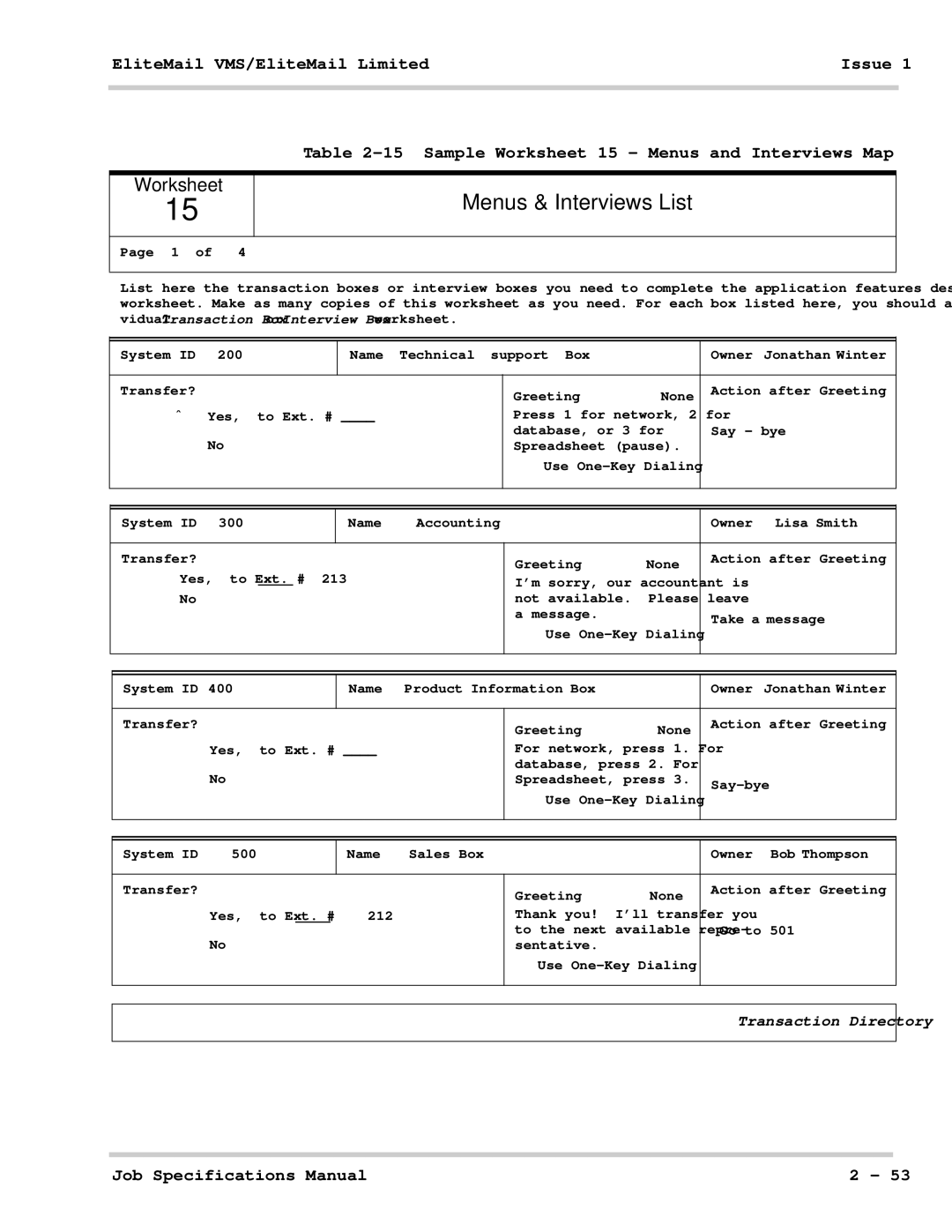 NEC 750176-1 manual Menus & Interviews List 