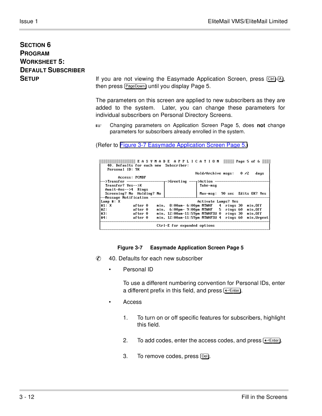 NEC 750176-1 manual Section Program Worksheet Default Subscriber Setup, Defaults for each new subscriber Personal ID 