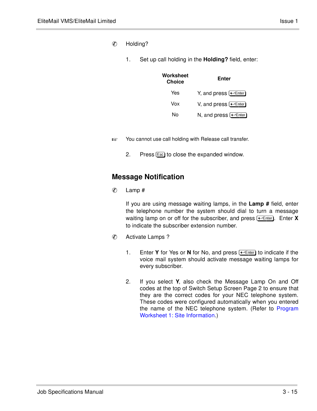 NEC 750176-1 manual Worksheet Enter Choice 