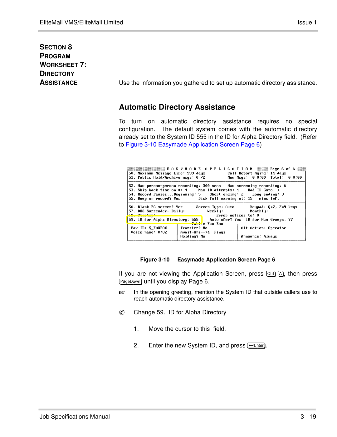 NEC 750176-1 Section Program Worksheet Directory Assistance, Automatic8J7#KLJM?MDirectoryIN*+BAssistanceB4#J22A15?IN## 