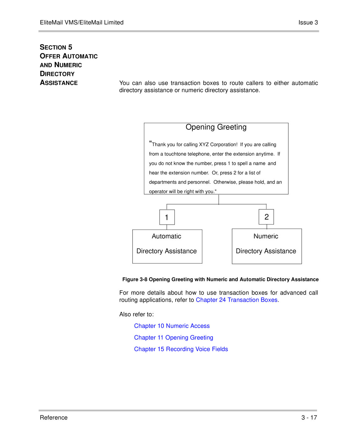 NEC 750370 Opening Greeting, Automatic Directory Assistance Numeric, Section Offer Automatic Numeric Directory Assistance 