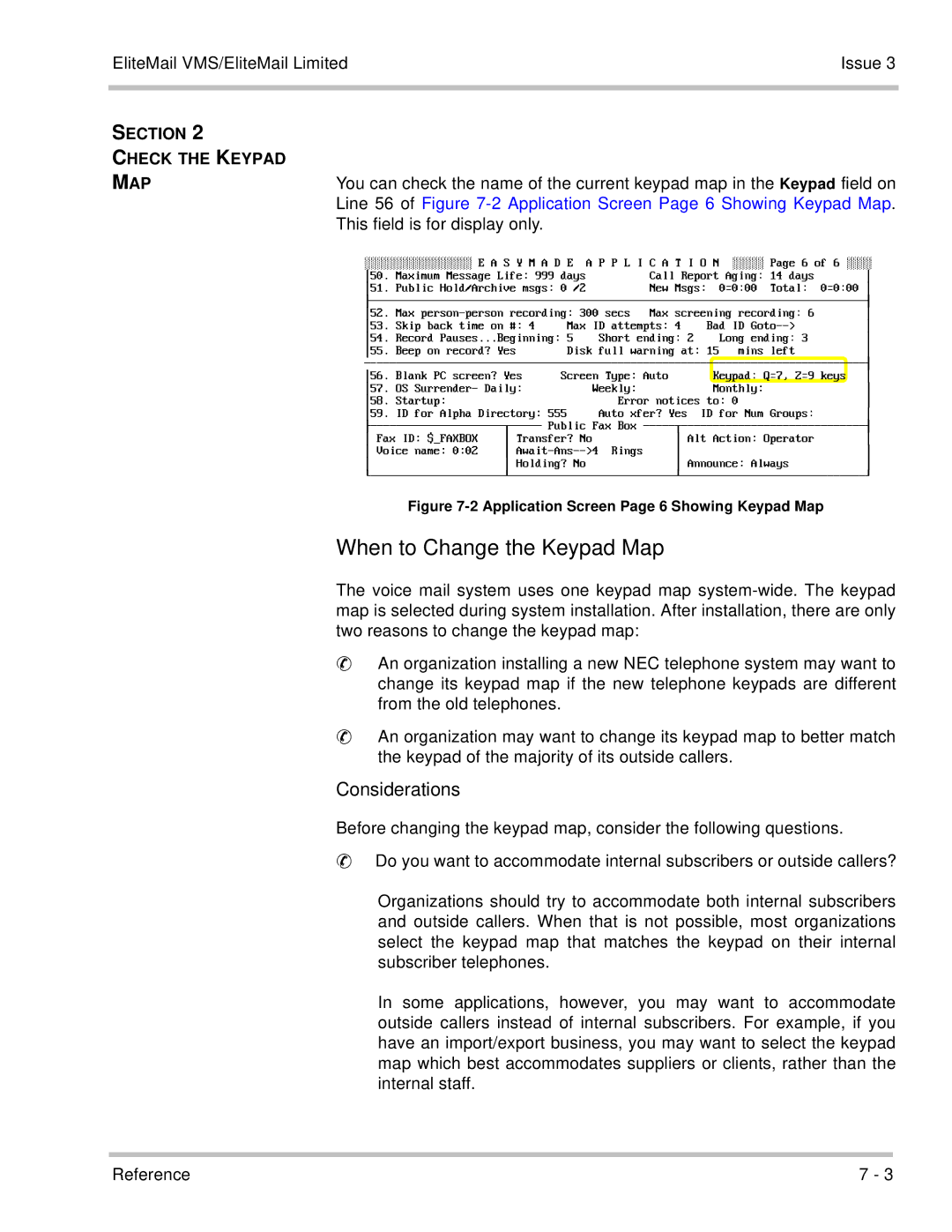 NEC 750370 manual When to Change the Keypad Map, Considerations, Section Check the Keypad MAP 