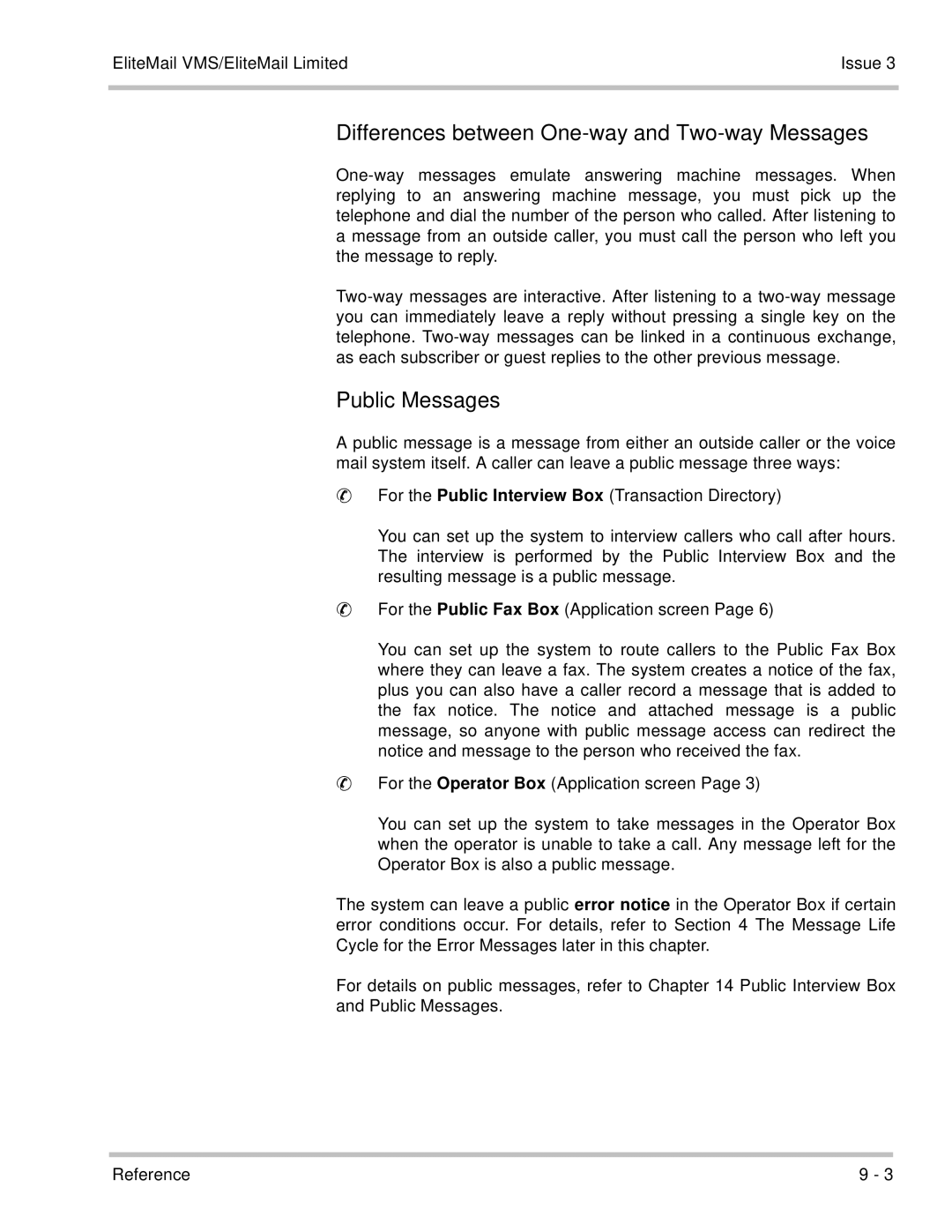 NEC 750370 manual Differences between One-way and Two-way Messages, Public Messages 