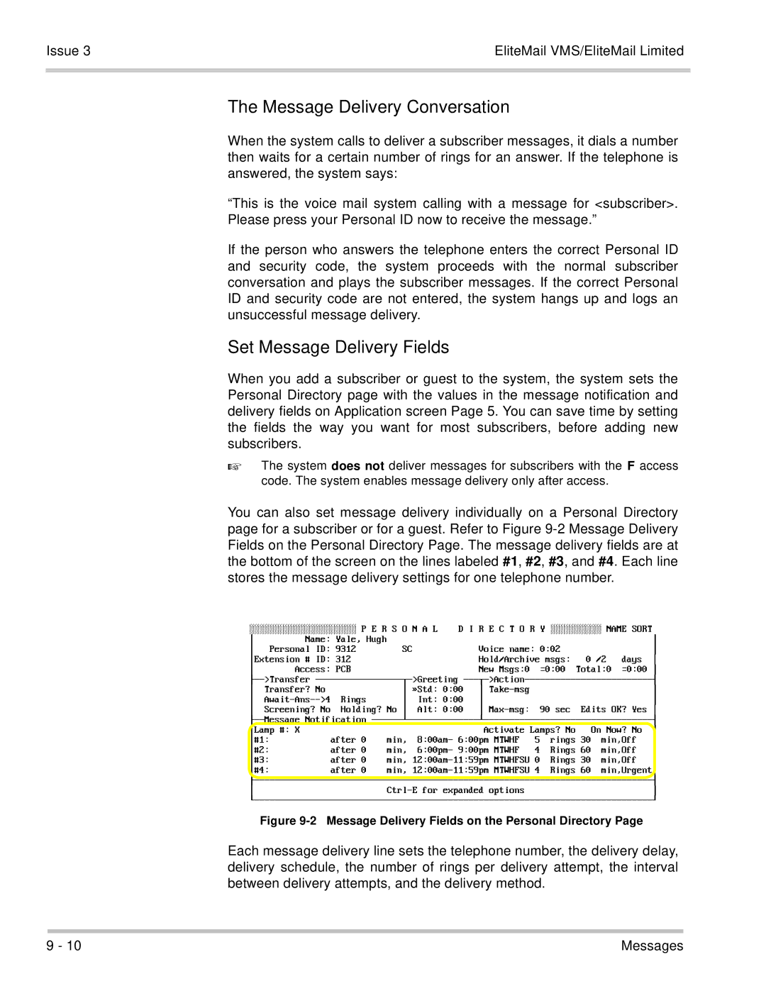 NEC 750370 manual Message Delivery Conversation, Set Message Delivery Fields 