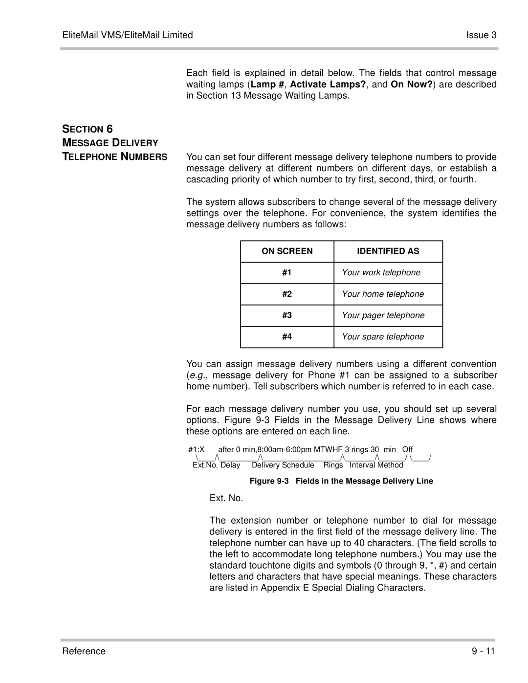 NEC 750370 manual Section Message Delivery, Fields in the Message Delivery Line 