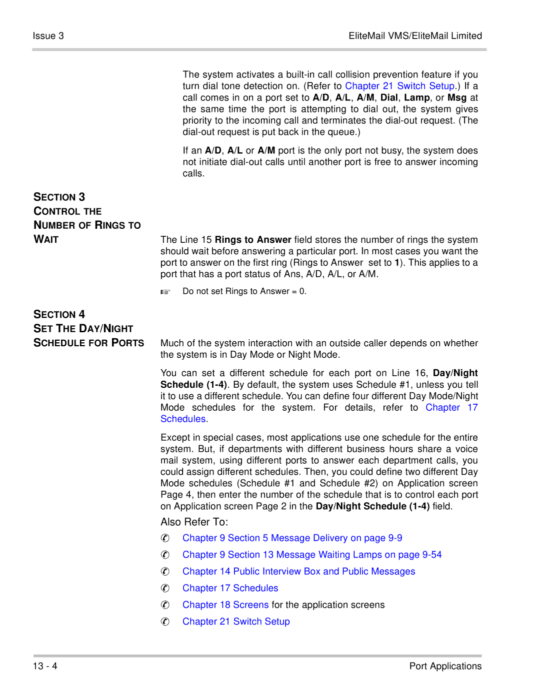 NEC 750370 manual Also Refer To, Section Control Number of Rings to Wait SET the DAY/NIGHT 