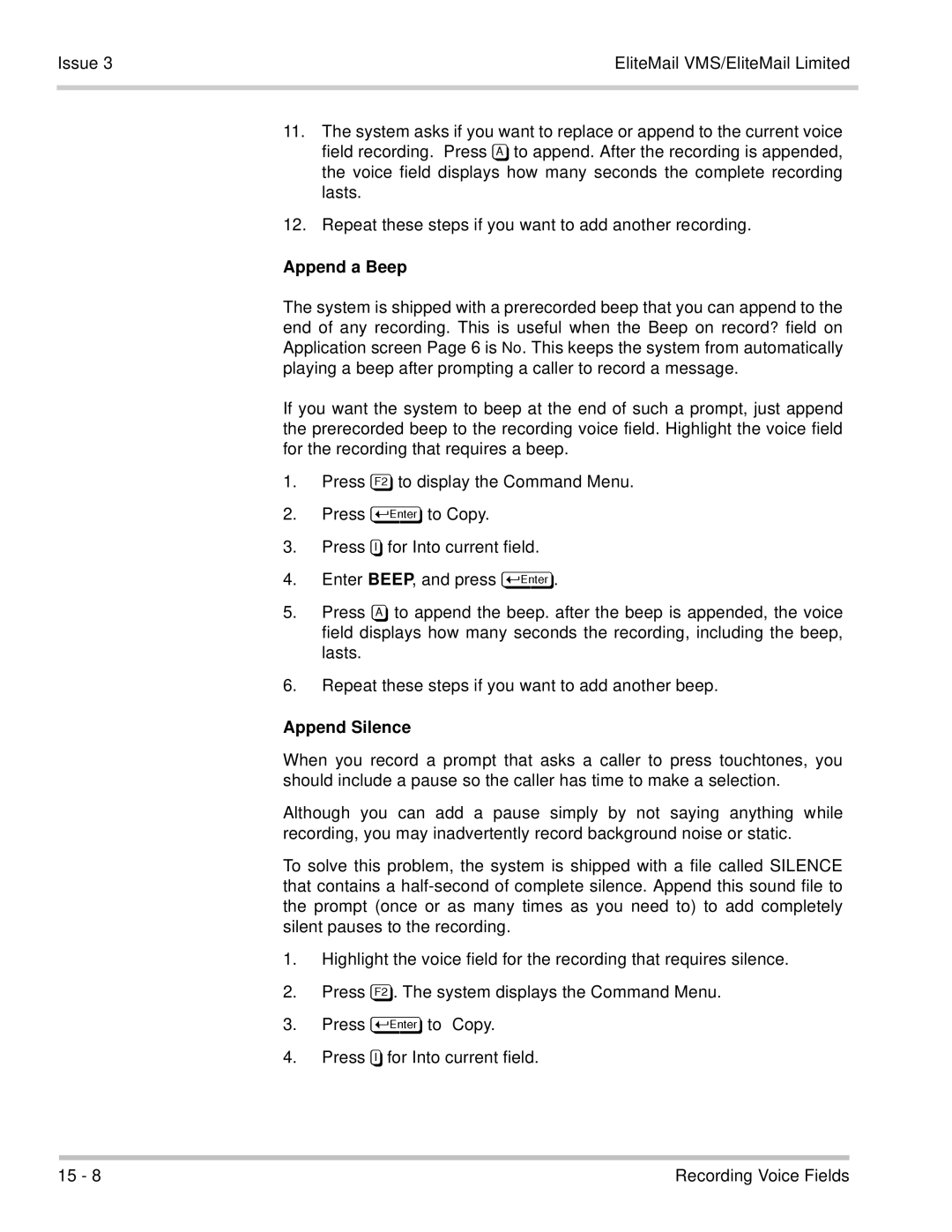 NEC 750370 manual Append a Beep, Append Silence 