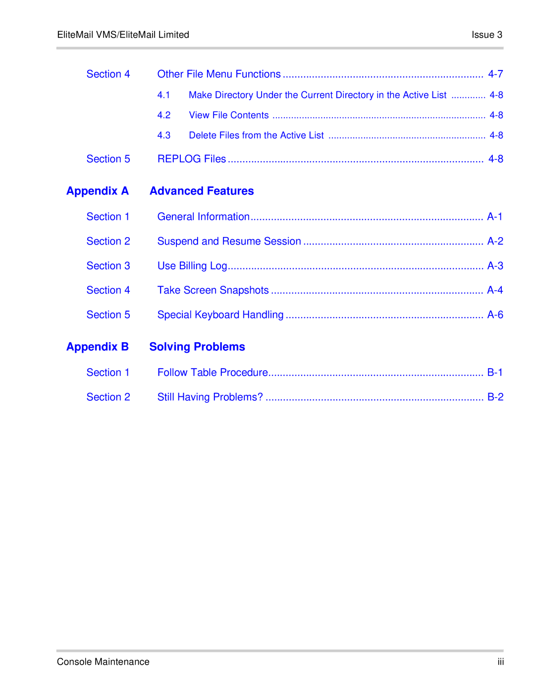 NEC 750370 manual EliteMail VMS/EliteMail LimitedIssue, Console Maintenance Iii 