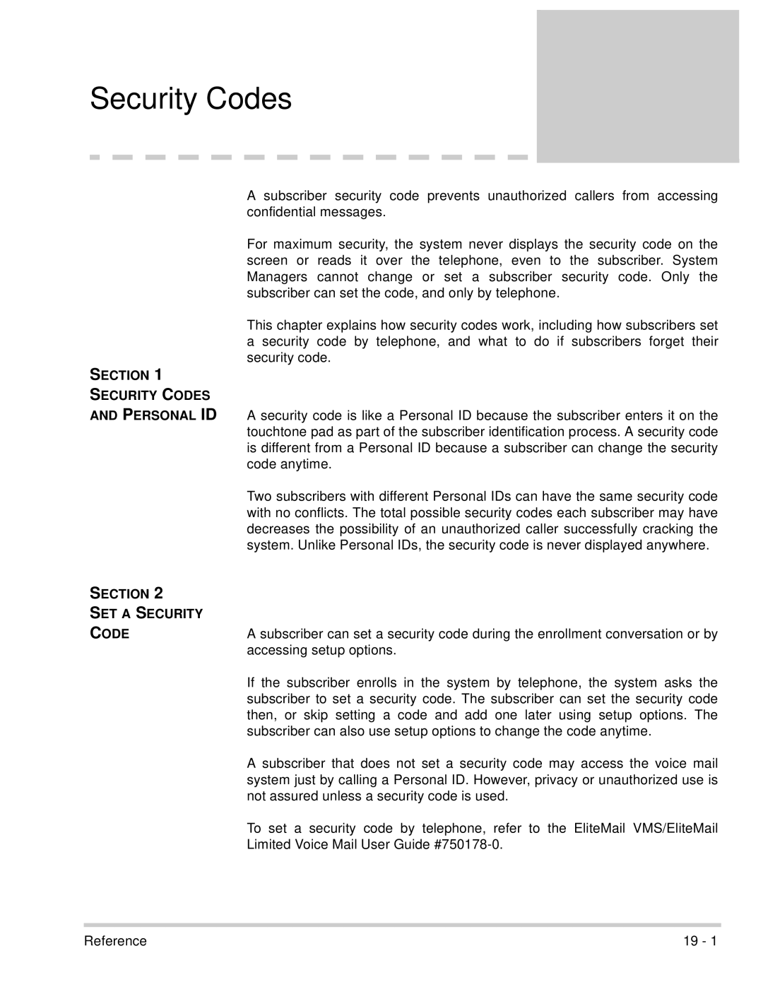 NEC 750370 manual Security Codes Personal ID, Section SET a Security Code 