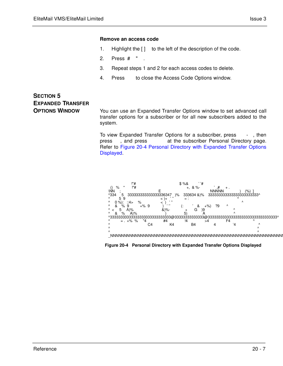 NEC 750370 manual Section Expanded Transfer Options Window, Remove an access code 