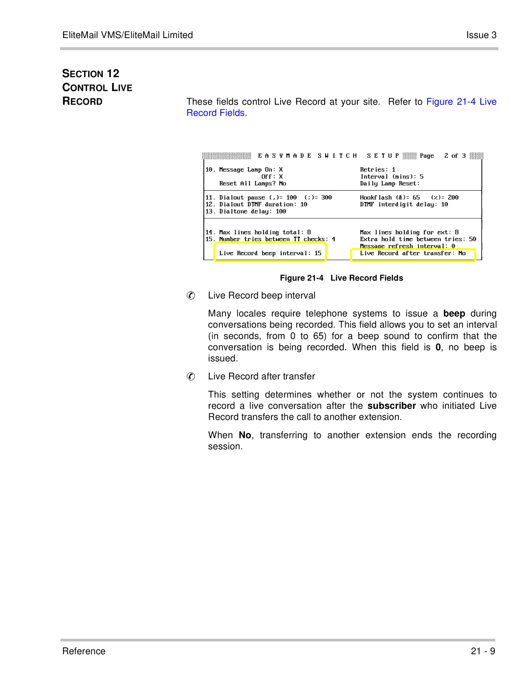 NEC 750370 manual +%5, Section Control Live Record 