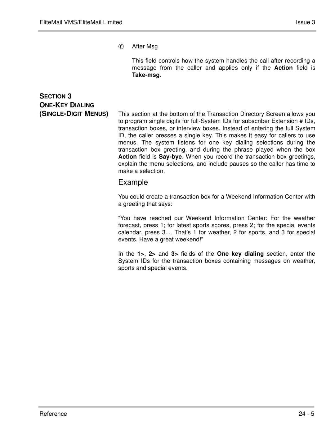 NEC 750370 manual Example, Section ONE-KEY Dialing 