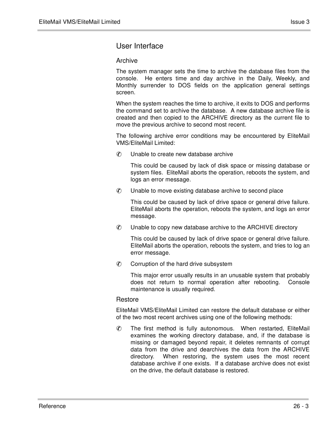 NEC 750370 manual User Interface, EliteMail VMS/EliteMail Limited Issue 