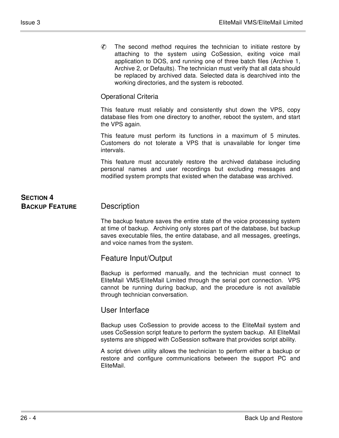 NEC 750370 manual Operational Criteria, VPS again, Intervals, Personal names and user recordings but excluding messages 