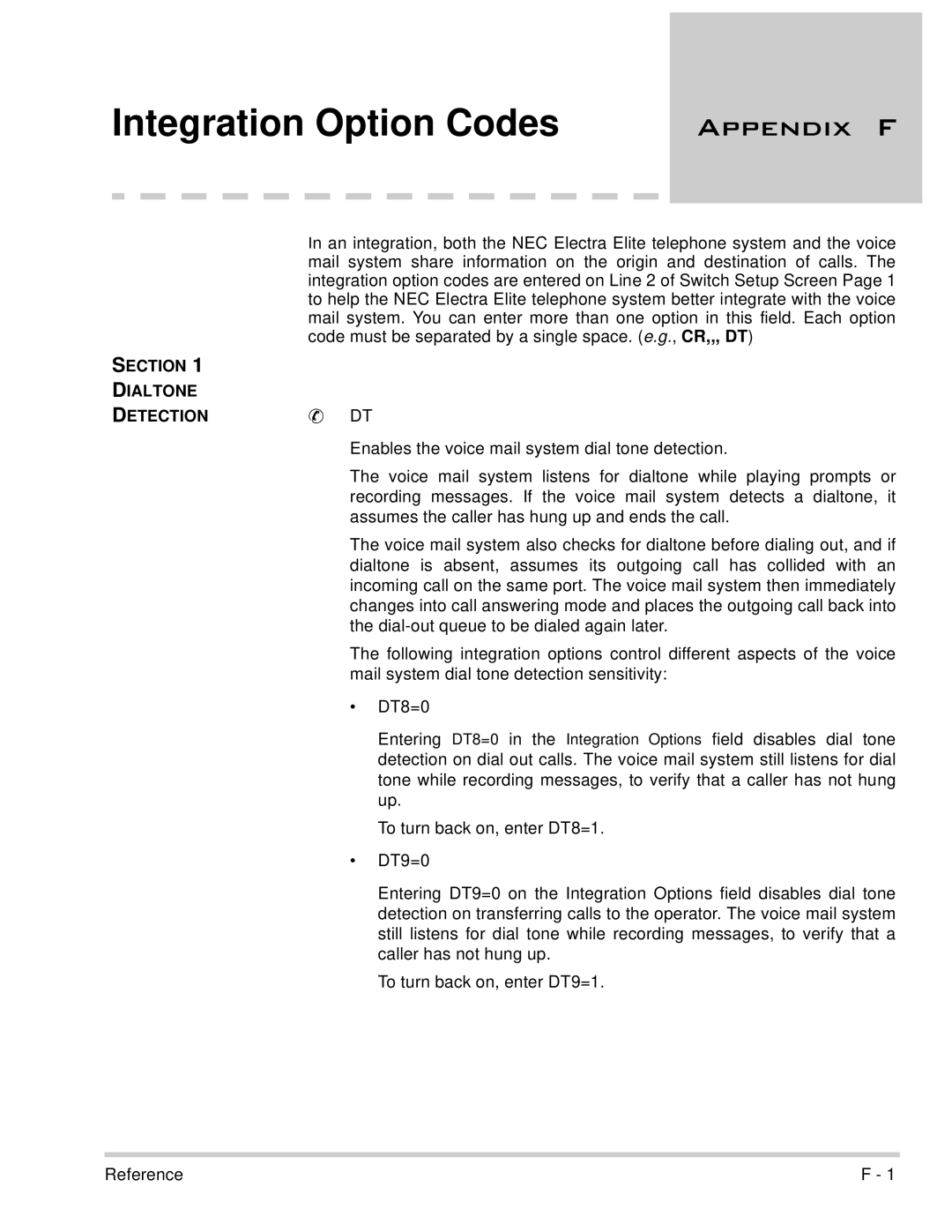 NEC 750370 manual Section Dialtone Detection 