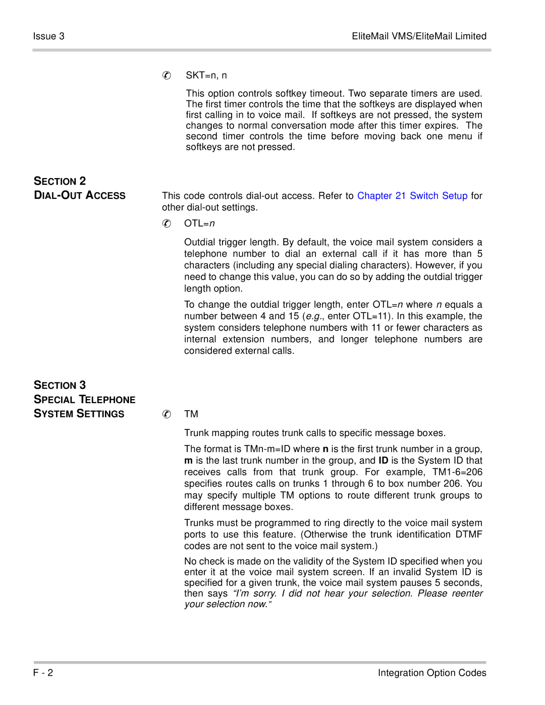 NEC 750370 manual Section DIAL-OUT Access, Section Special Telephone System Settings 