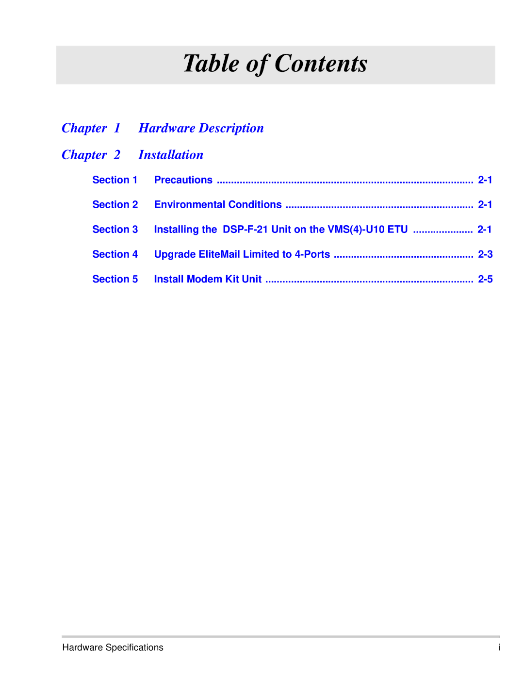 NEC 750370 manual Table of Contents 