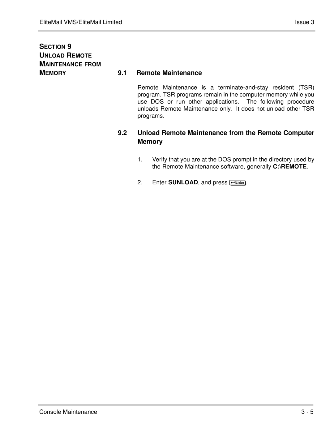 NEC 750370 manual Section Unload Remote Maintenance from Memory 