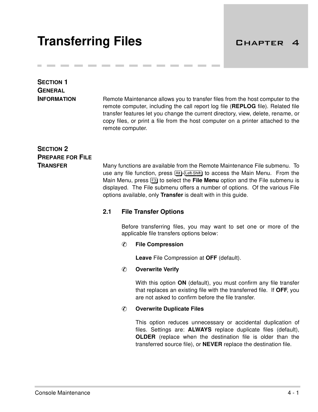 NEC 750370 manual Prepare for File Transfer, Leave File Compression at OFF default, Overwrite Verify 