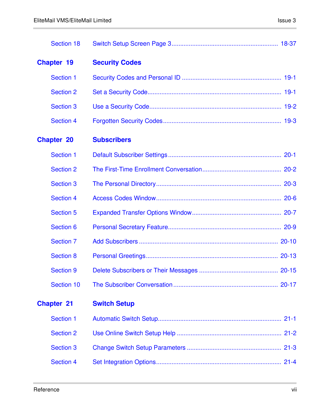 NEC 750370 manual Chapter Security Codes, Reference Vii 