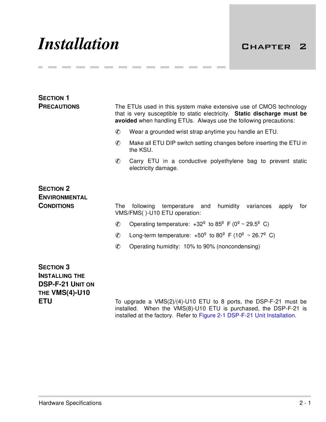 NEC 750370 manual Section Environmental, Section Installing 