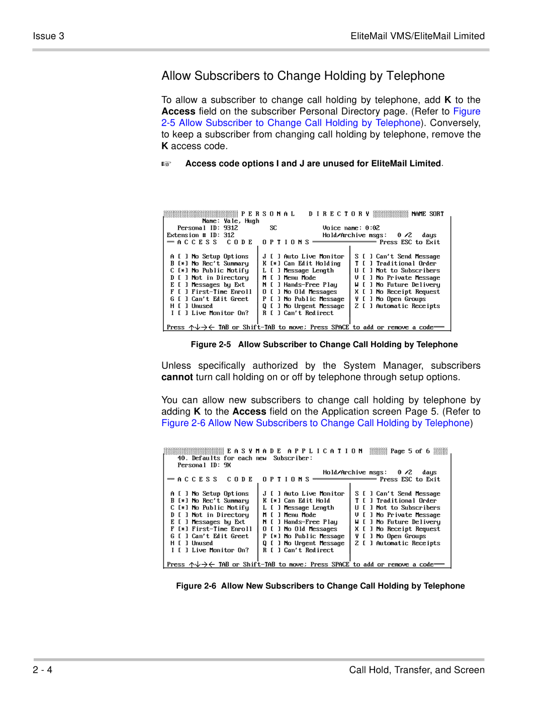 NEC 750370 manual Access code options I and J are unused for EliteMail Limited 