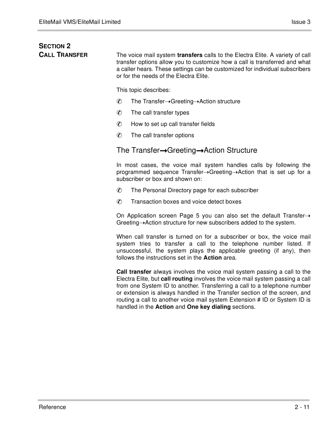 NEC 750370 manual TransferGreetingAction Structure, Section Call Transfer 