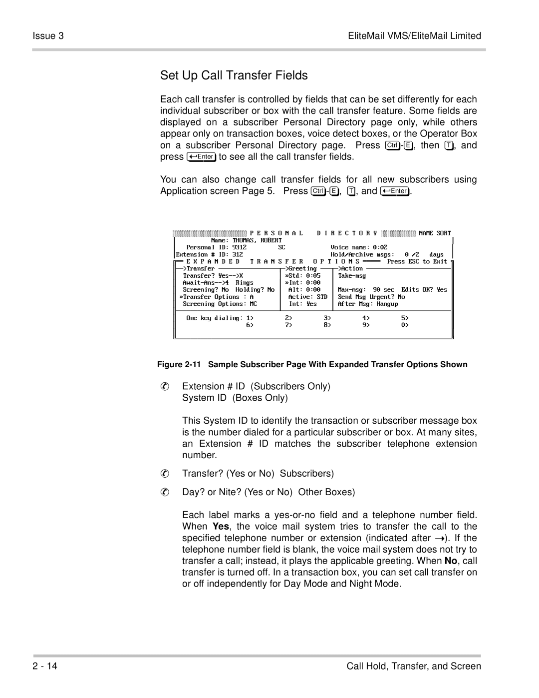 NEC 750370 manual Set Up Call Transfer Fields, Extension # ID Subscribers Only System ID Boxes Only 