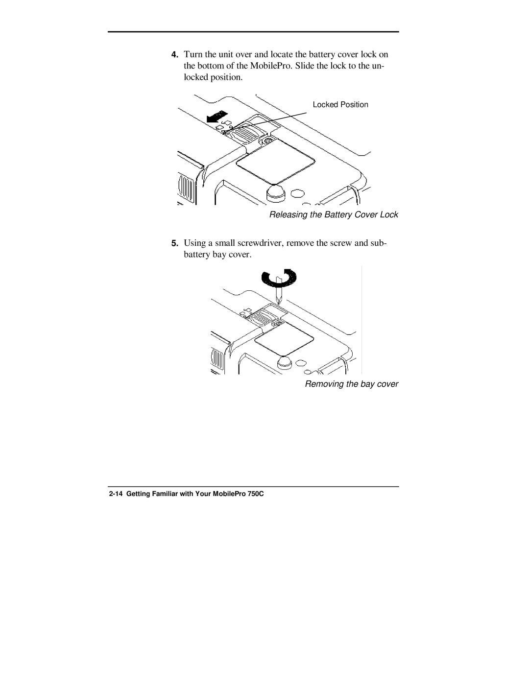 NEC 750C manual Releasing the Battery Cover Lock 