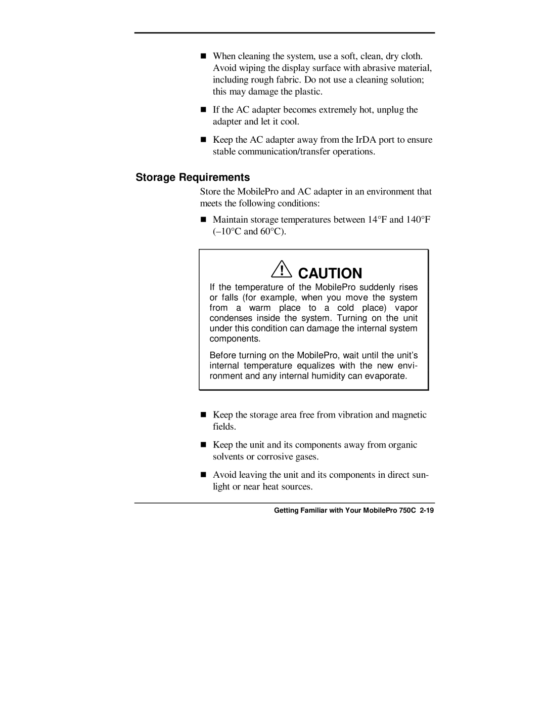 NEC 750C manual Storage Requirements 