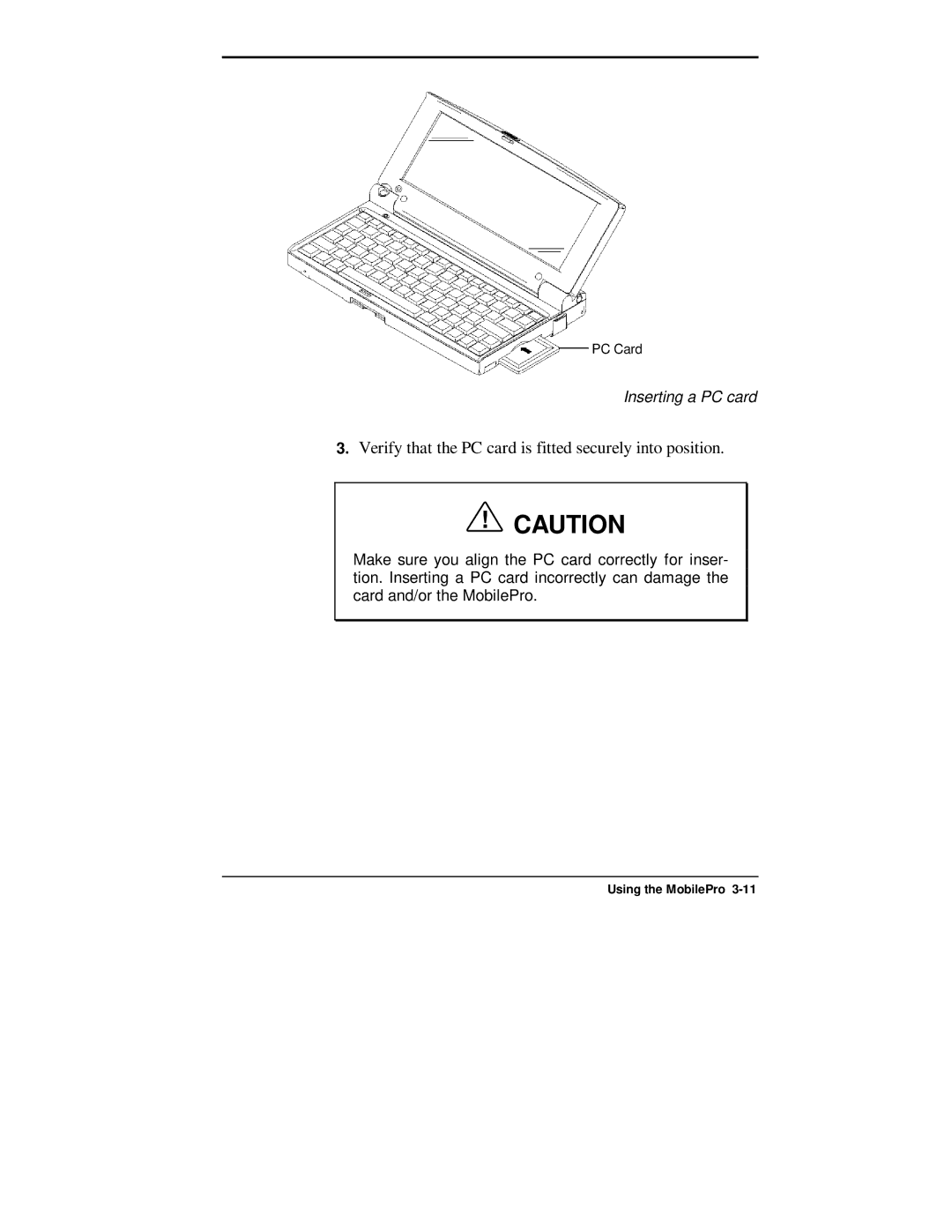 NEC 750C manual Verify that the PC card is fitted securely into position 