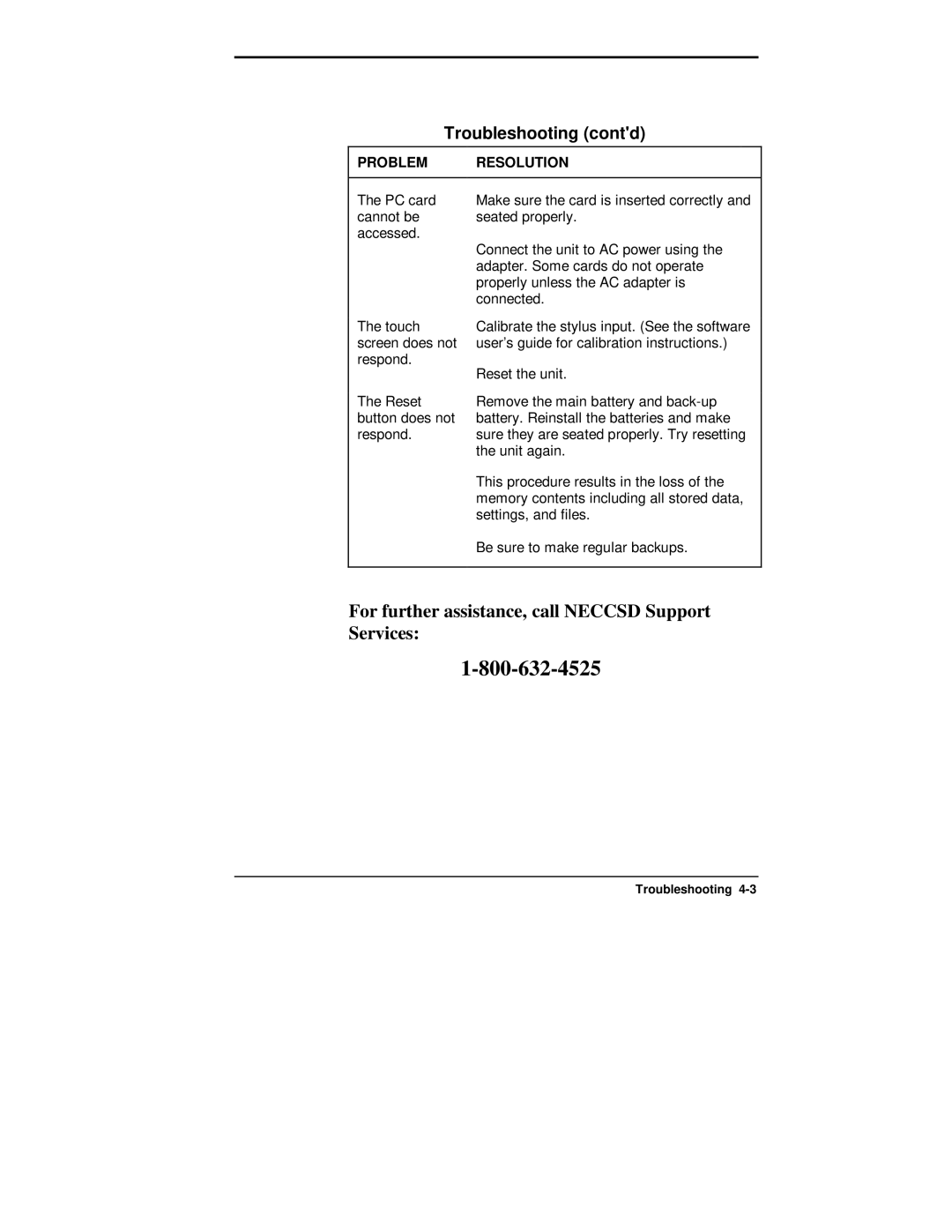 NEC 750C manual For further assistance, call Neccsd Support Services 