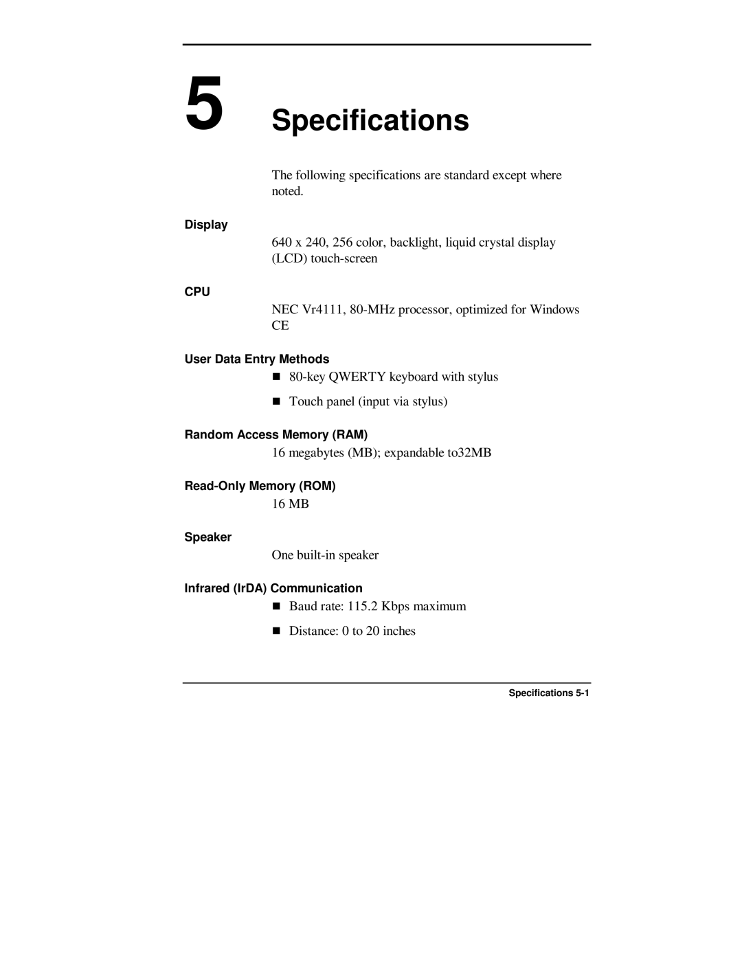 NEC 750C manual Specifications 