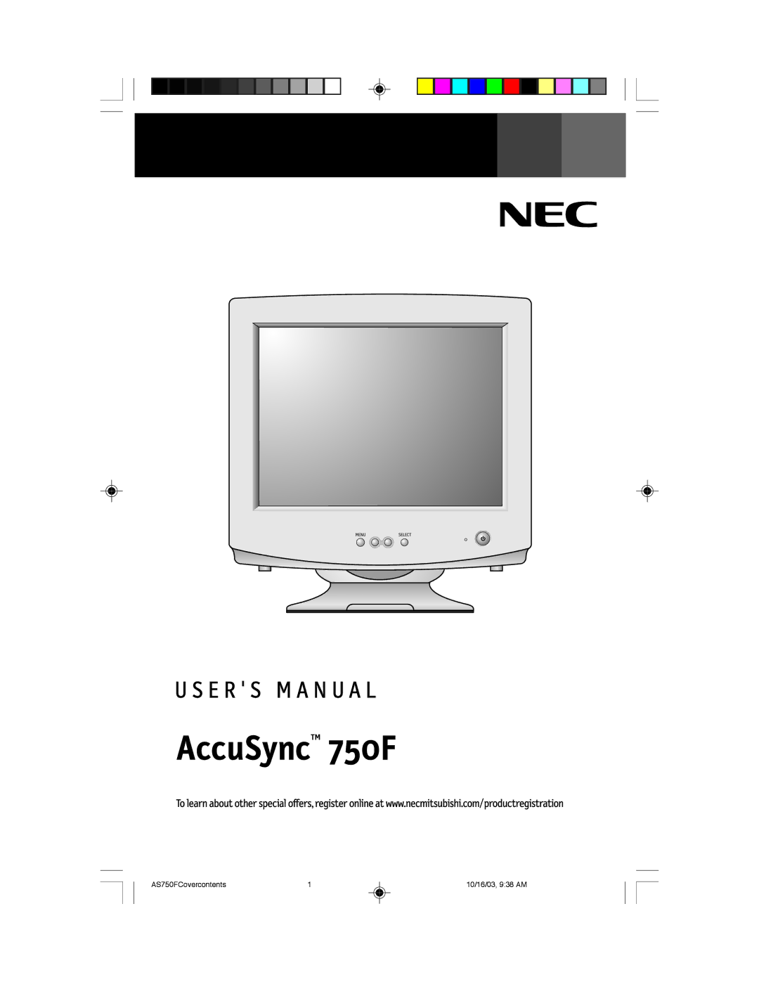 NEC manual AccuSyncTM 750F 