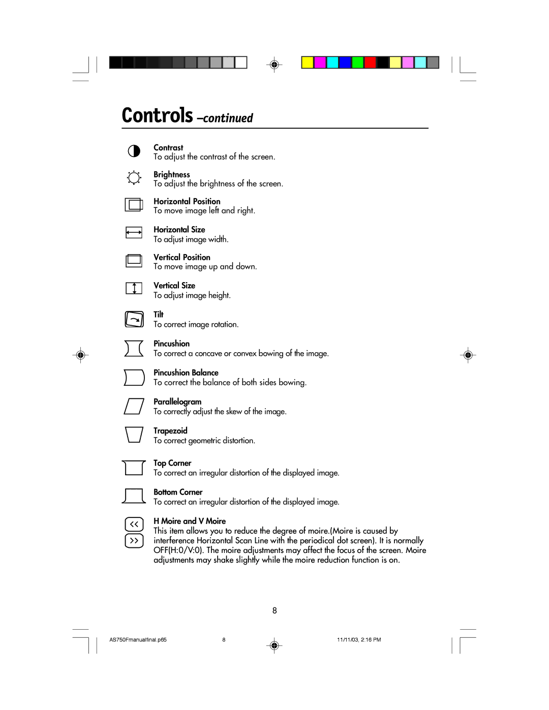 NEC 750F manual Controls 